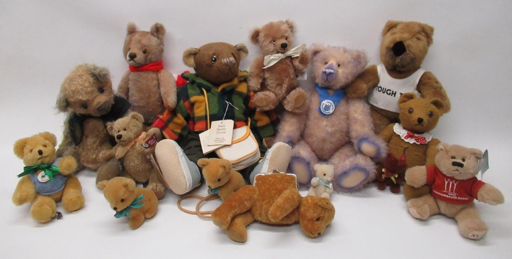 Large collection of teddy bears varying in age, size and make, including "Oscar" by Harris Tweed,