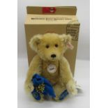 Steiff 1998 Euro Bear in blonde mohair with blue velvet bag and blue foot pads with gold Euro symbol