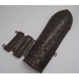 C19th Indian bazu upper arm guard with guilt inlaid detail with wrist fastener