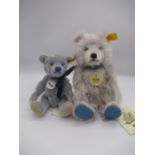 Steiff 1929 replica classic teddy baby in blue mohair, boxed, H23cm, and a Steiff teddy bear in blue