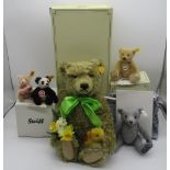 Steiff Pilla teddy bear in green distressed mohair with working growler mechanism, daffodils and