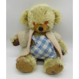 Merrythought c. 1960s "Cheeky Bear" teddy bear in golden mohair, with original orange glass eyes,