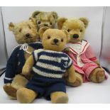 Collection of c. 1940/50's British teddy bears including a Chad Valley teddy bear in golden mohair