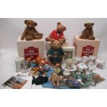 Large collection of teddy bear related items: Pastimes figurines, antique teddy bear bookends,