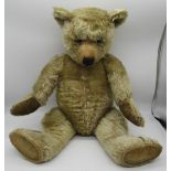 Chiltern c. 1930's Hugmee teddy bear in blonde mohair, with glass eyes, jointed arms and legs and