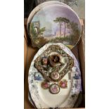 Pair of 19th C wall plaques "Loch Lomond 1891" and "View near Athens, Greece 1891" D33 cm, Doulton