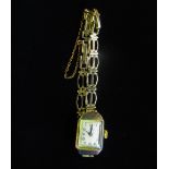 Record Ladies gold wristwatch 9ct gold case on integral gold bracelet stamped .375 snap on hinged