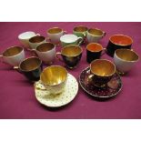 Collection of various Carlton Ware teacups, some with gilt interiors, most lacking saucers (approx