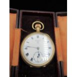 Late C19th/early C20th Keystone open faced keyless pocket watch. 10ct Dennison Moon rolled gold