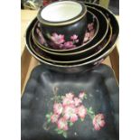 Wiltshaw & Robinson Carlton Ware black ground bowl hand painted with apple blossom with gilt edge,