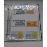 Album containing large quantity of various world paper money notes including Guyana, Argentina,