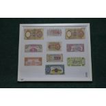 Framed and mounted display of various British military and armed forces occupation money