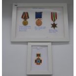 Two framed and mounted medal displays, one of Chernobyl medal 1986 and another with Russian