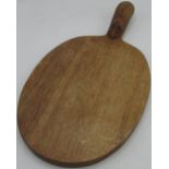 Robert Mouseman Thompson - oak oval cheese board, curved handle carved with signature mouse, W39cm