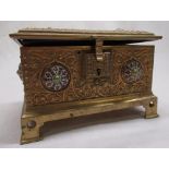 Victorian gilt brass rectangular jewellery casket, all over relief decorated with scrollwork and