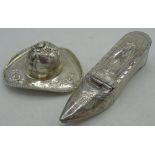 C20th continental silver snuff box in the form of a tricorn hat, hinged lid with gardening