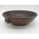 Robert Mouseman Thompson - adzed oak circular nut dish, carved with signature mouse, D24cm, probably