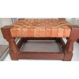 Robert Mouseman Thompson - oak rectangular footstool with plaited leather top, on tapering octagonal