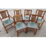 Robert Mouseman Thompson - set of six oak dining chairs with lattice backs and brass nail