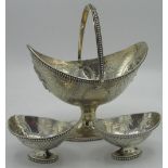 Victorian hallmarked silver pedestal sweetmeat basket, oval body repousse with birds in oval