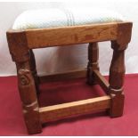 Wilf Squirrel Man Hutchinson - oak joint type rectangular stool, drop in upholstered seat on