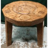 Thomas Gnomeman Whittaker - oak footstool, twelve sided top carved with a Yorkshire Rose, on three