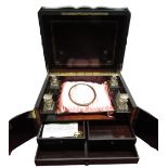 C19th French brass strung ebonised Vanity box, by Tahan Paris, hinged top and doors inset with