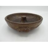 Robert Mouseman Thompson - adzed oak small circular nut dish, carved with signature mouse, D17cm,