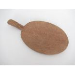 Robert Mouseman Thompson - oak oval cheeseboard, handle carved with signature mouse, L39cm W21cm