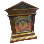 Late C19th oak cased architectural bracket clock, angular cornice and scroll columns, the square