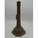 Robert Mouseman Thompson - oak table lamp, turned column on stepped octagonal base, carved with