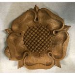 Robert Mouseman Thompson - Yorkshire Rose carved oak wall plaque, with signature mouse, D16cm