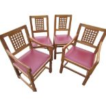 Robert Mouseman Thompson - set of four oak dining chairs including two elbow chairs, with lattice