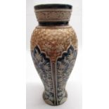 Doulton Lambeth vase, baluster body relief decorated with panels of trailing foliage, gilt spiral