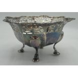 Geo.III hallmarked silver octagonal sweet meat dish with pierced outsplayed rim on four stepped hoof