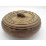 Robert Mouseman Thompson - turned oak bowl, the lid with reeded detail and carved with signature