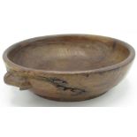 Robert Mouseman Thompson - adzed oak circular bowl, exterior carved with signature mouse, D24cm