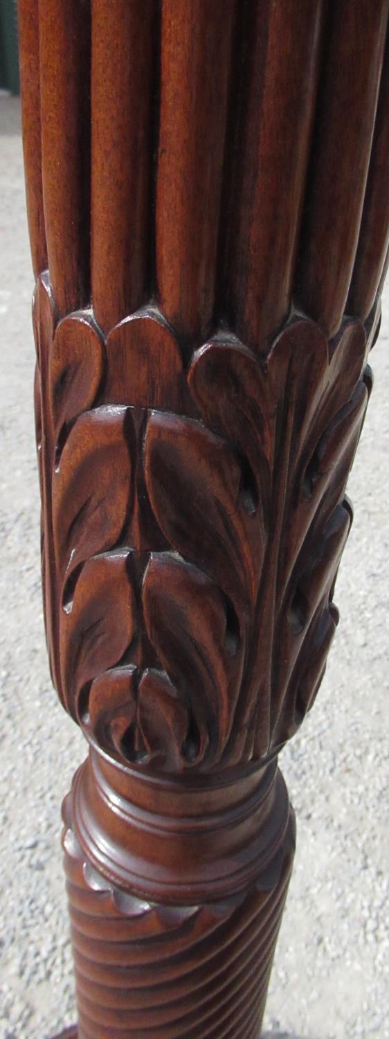 C19th and later mahogany standard lamp, wrythen lobed and acanthus carved column on turned - Image 2 of 2