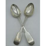 Pair of Will.IV Fiddle pattern table spoons, engraved with initials HB L22.5cm, by John & Henry