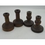 Yorkshire Oak - pair of turned oak candlesticks with urn columns on circular bases H11cm and a