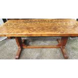 Yorkshire Oak - a large oak refectory style dining table, heavy adzed rectangular planked top on