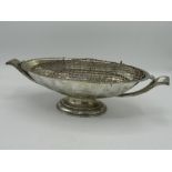 ER.II hallmarked silver Art Deco style oval rose bowl, with gadrooned edge and scrolled handles on