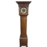 Geo.III style small mahogany longcase clock, with dentil cornice and blind fret frieze above 5.5cm