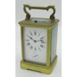 French gilt brass gorge cased repeating carriage alarm clock with platform lever escapement, the