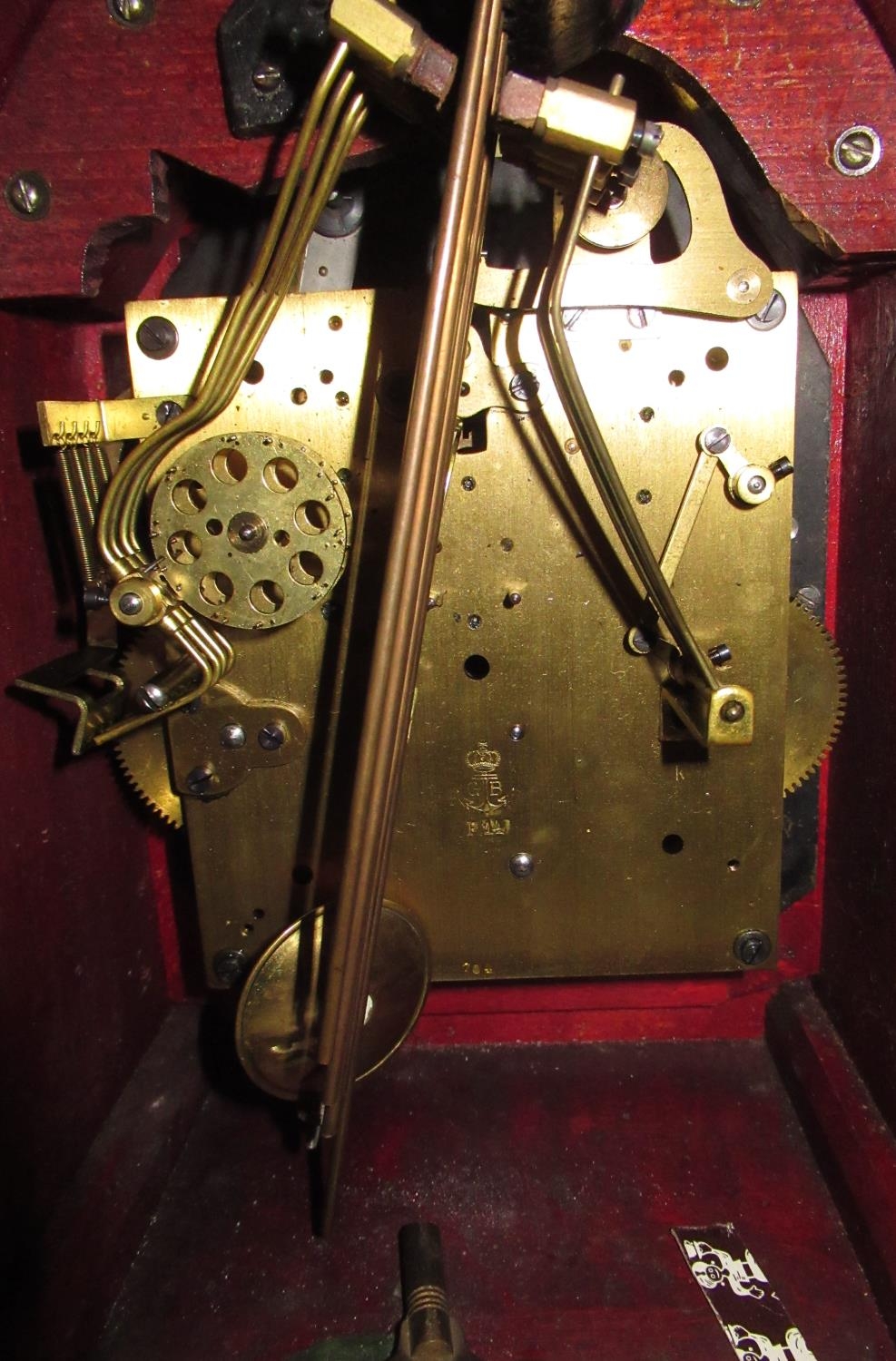 C20th arched top mahogany cased bracket clock, silvered dial with Roman chapter and subsidiary - Image 2 of 3