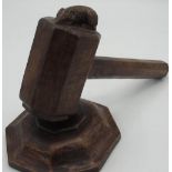 Robert Mouseman Thompson - oak gavel with octagonal head and handle, stepped block carved with