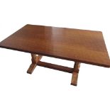 Robert Mouseman Thompson - oak dining table, rectangular adzed top on octagonal baluster supports