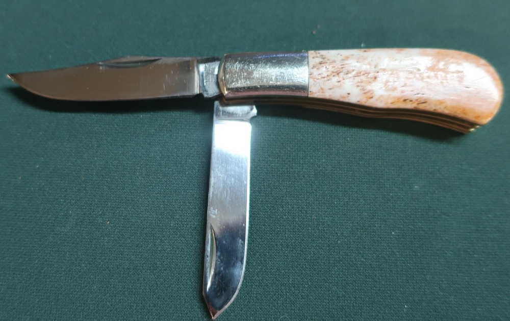 Double bladed pocket knife with bone handle - Image 2 of 2