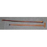 Malacca walking stick with horn handle and silver collar L86cm, naturally shaped hardwood
