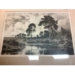 B. W Leader, countryside scene with girl under a tree with dog, black and white engraving, W98.5cm